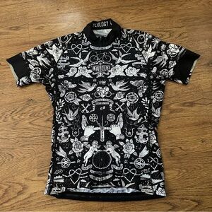 Cycology Black Graphic cycling wear Jersey size large biking short sleeve angels
